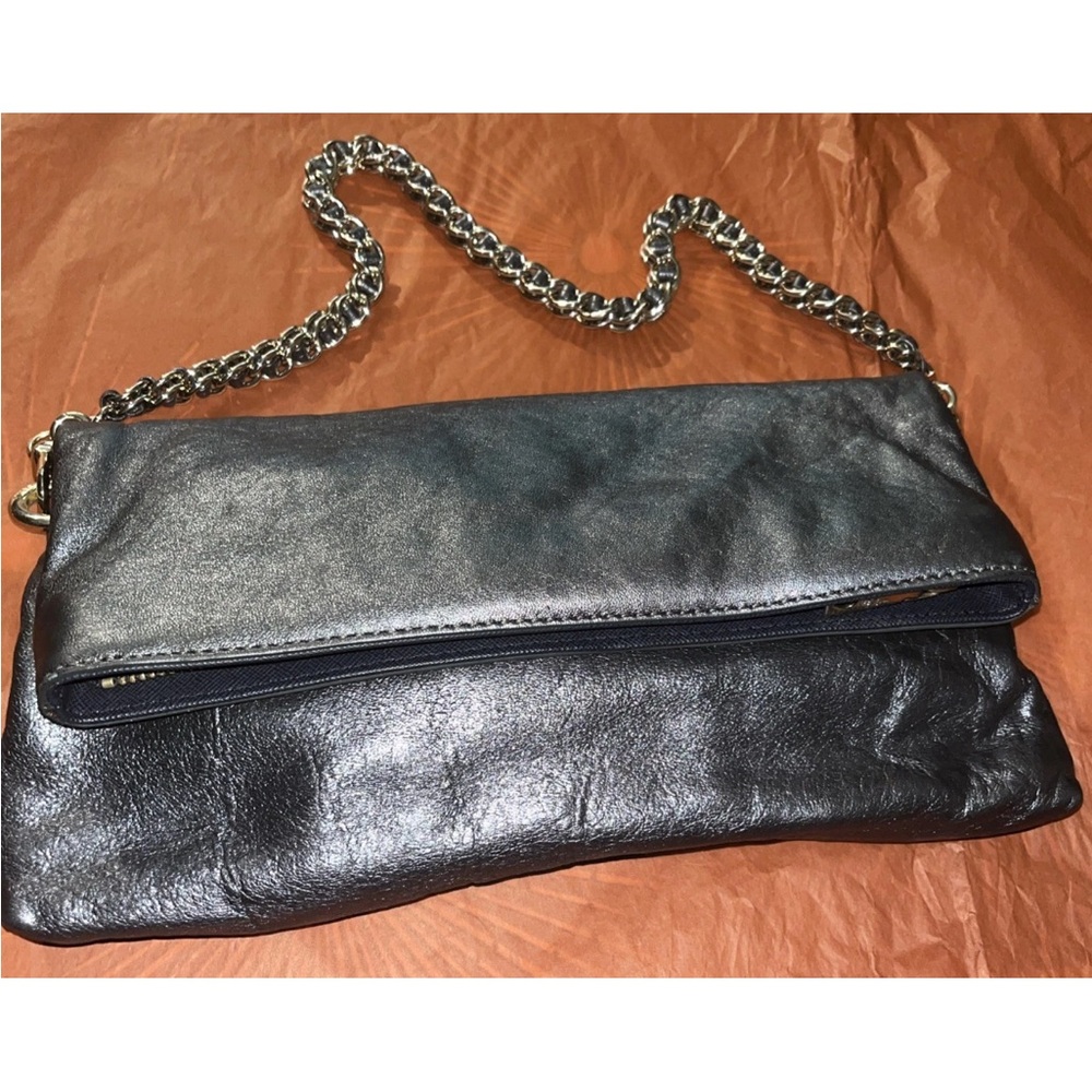 DKNY Gray Metallic Folder Shoulder Bag